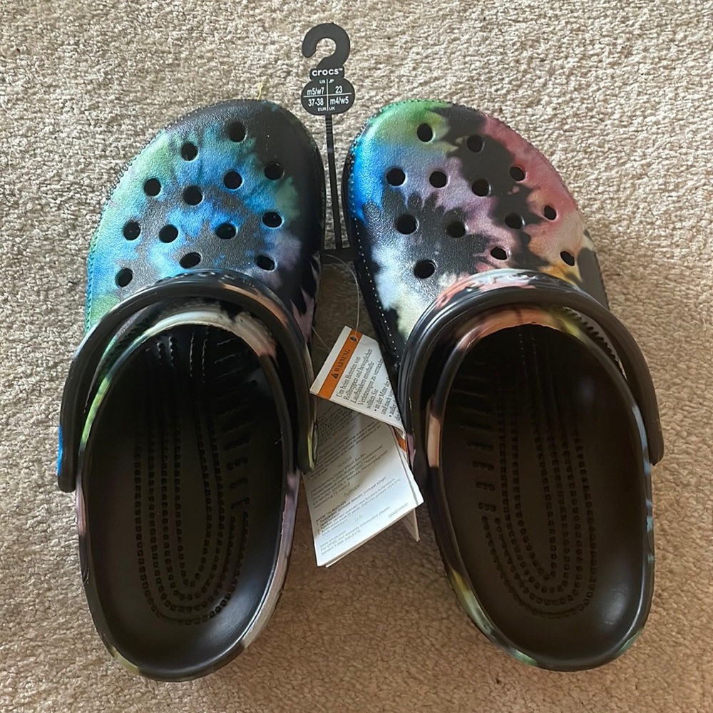 Black tie dye crocs